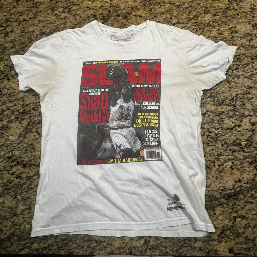 Mitchell & Ness SLAM Magazine Shaq Shaquille O'Neal T-Shirt Mens Large White NBA